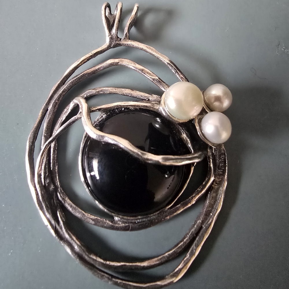 Noa Zuman Sterling Silver, Freshwater Pearl, and Onyx Pendant